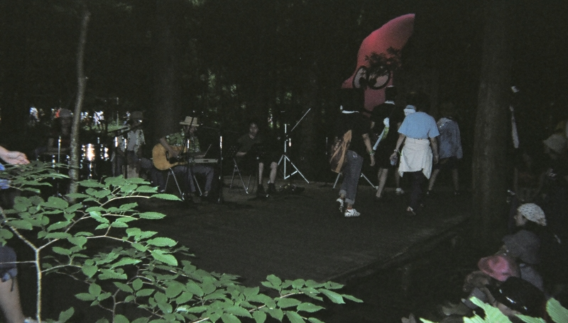 04年からはボードウォークの途中にステージができました。ボードの下に降りてそのステージを見ている観客も20人くらいいます。音響設備もありますが、小型なのでアコースティック音楽や民族音楽が中心です。