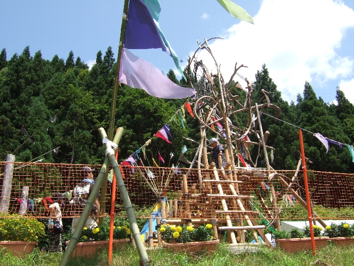 ジャングルジム、と言ってよいのか、木製のタワー。 