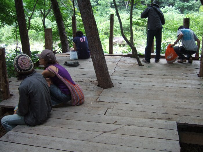 かなり広めのスペース。木も倒さずに生かしています。