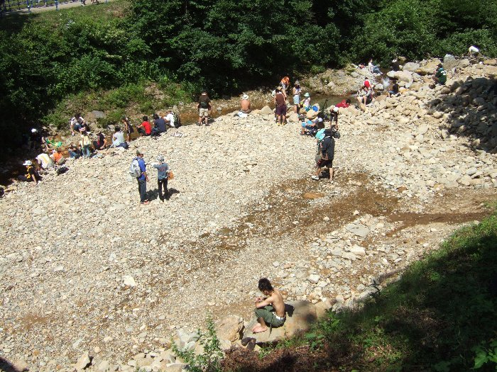 浅貝川河川敷。右上が川上、左が川下。この川がグリーンステージのステージ裏を通ってところ天国に流れます。