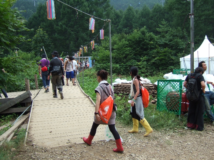 ホワイトステージからグリーンステージ方面へ行くボードウォーク。まっすぐ進むとトイレです。 