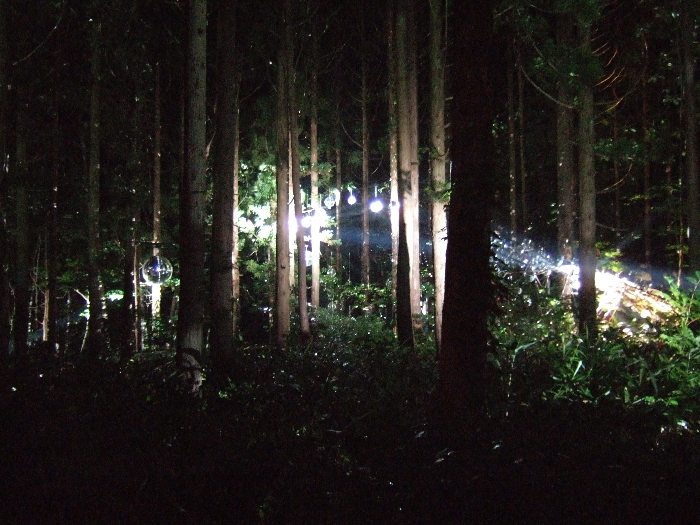 遠くから照らされるミラーボール。 