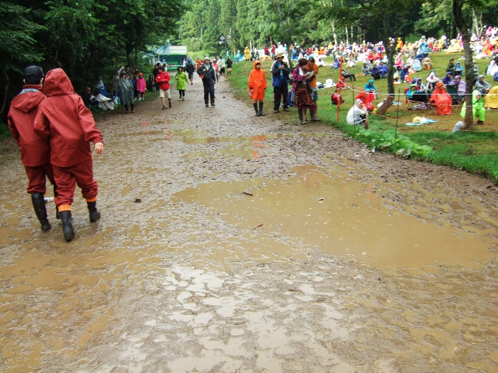 グリーンステージの北側（ホワイトステージ側）。かなり大きな水たまりです。