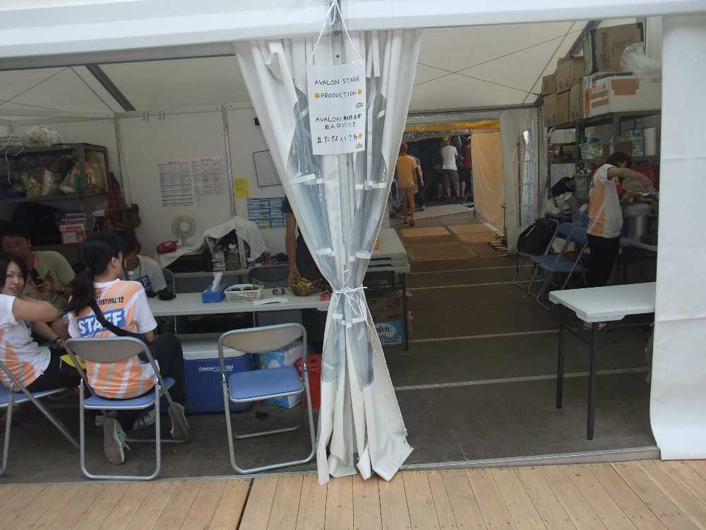 アバロン制作本部。右奥がステージにつながっている。