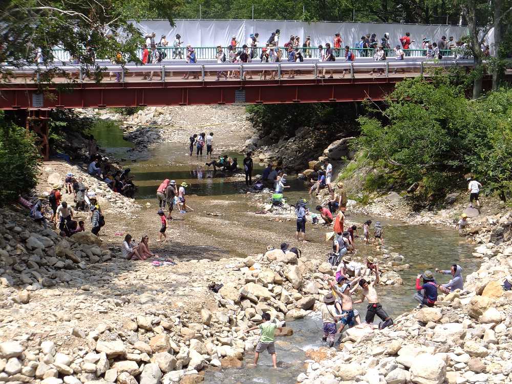 晴れているときのオアシスエリアの河川敷。