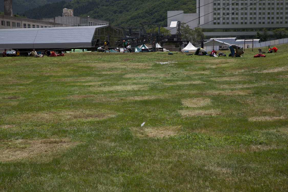 まだらのテント跡。