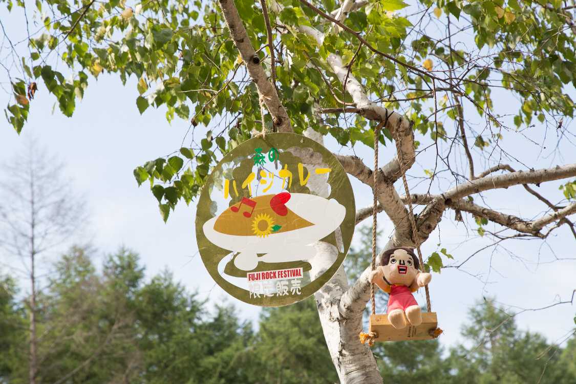 木にぶら下がっている看板。