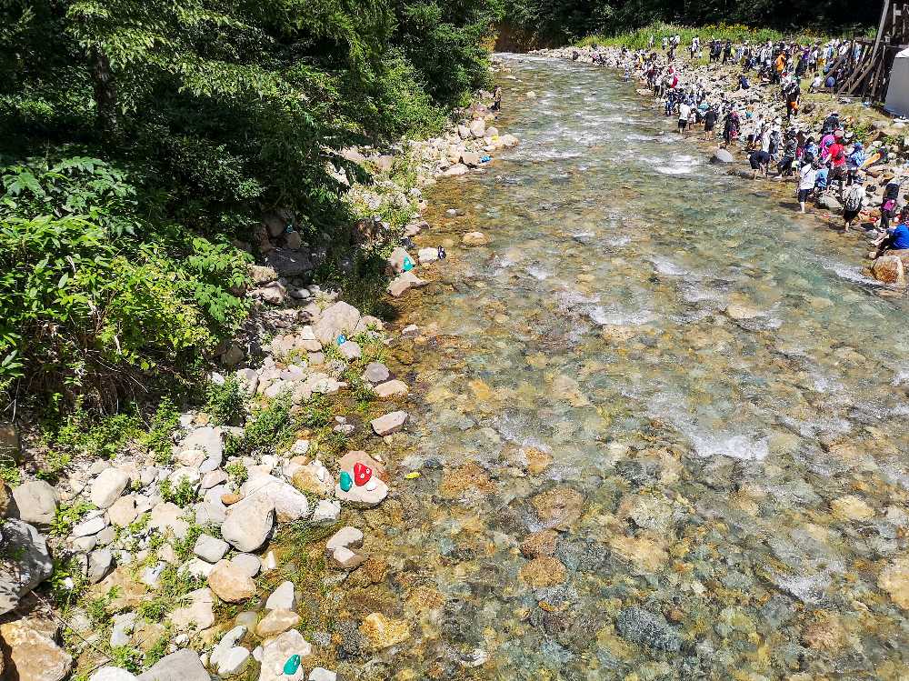 土曜昼。川の流れは穏やか。
