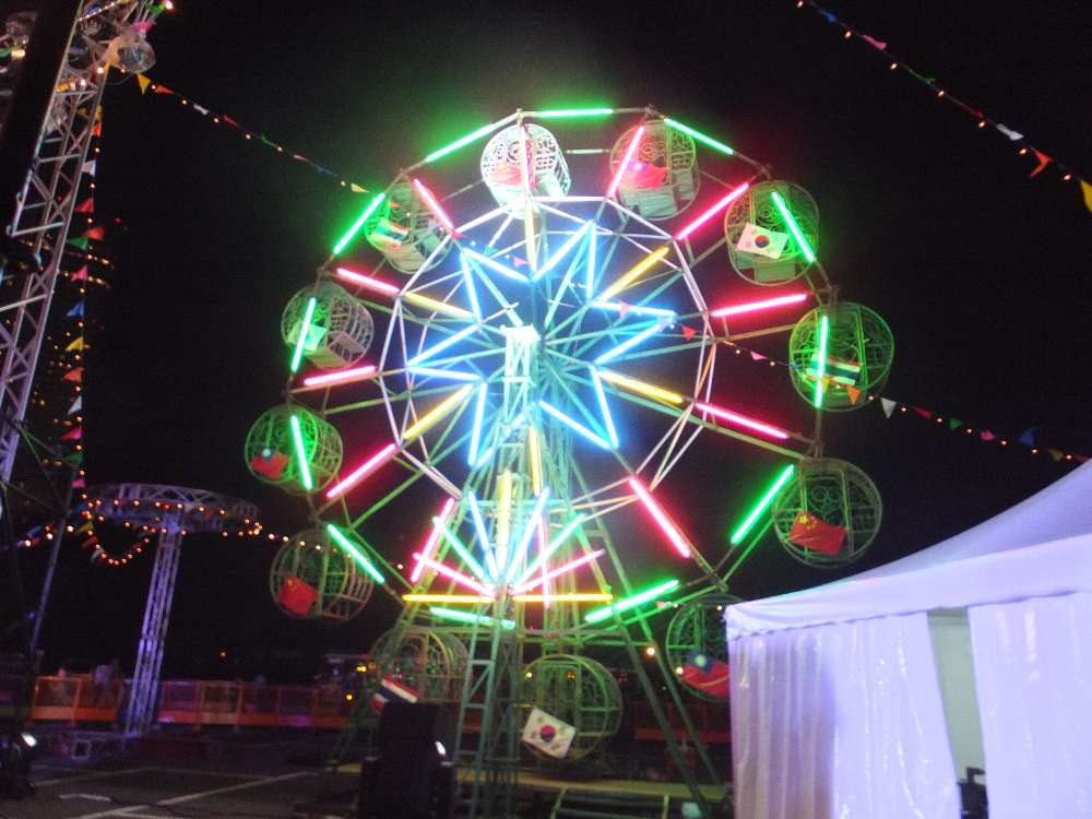 観覧車は人ではなくアジアの国旗が飾られている。