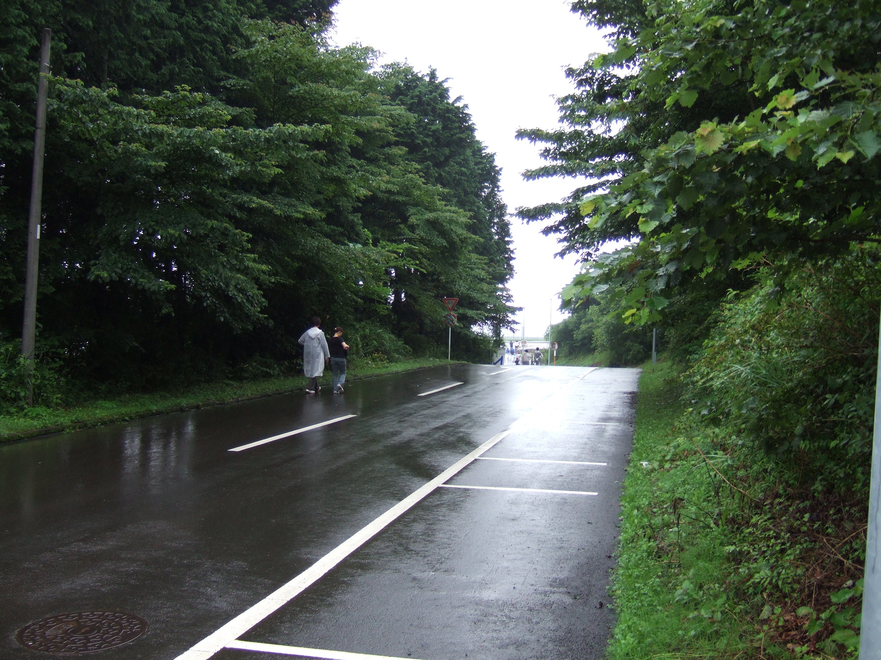 ドリフト・コース、ジムカーナ・コースに駐車した人が会場へ向かう道。ジムカーナ・コースの奥にも駐車場があります。